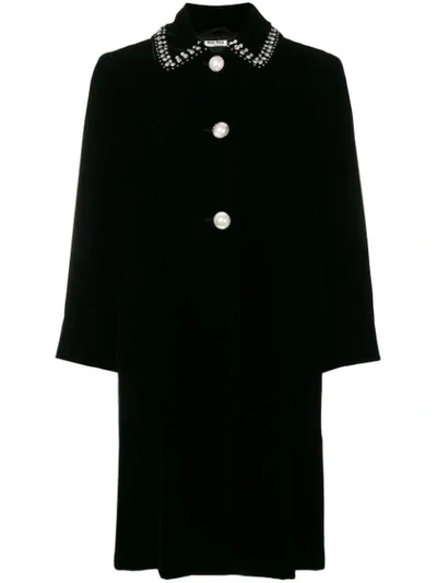 Miu Miu Embellished Collar Coat In Black