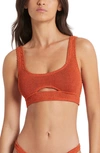 Bondeye Sasha Cutout Bikini Top In Coral Lurex