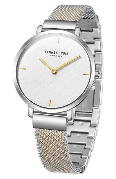 Kenneth Cole Two-hand Quartz Mesh Strap Watch, 34mm In Tt Silver/ Gold Yellow