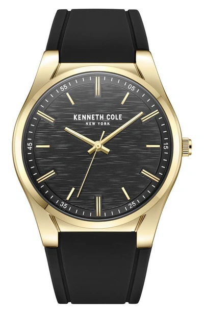 Kenneth Cole Three Hand Quartz Silicone Strap Watch, 44mm In Black