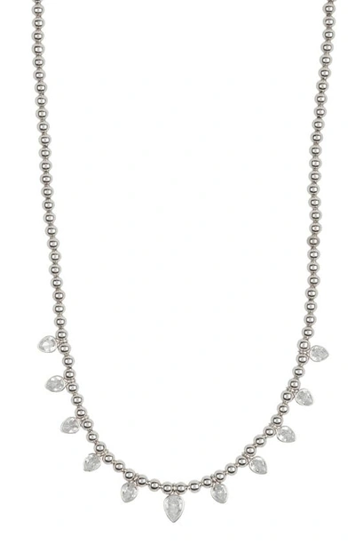 Anne Klein Pear Cubic Zirconia Beaded Frontal Necklace In Silver