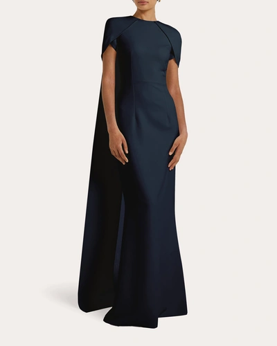 Safiyaa Ginkgo Stretch-crepe Cape Gown In Navy