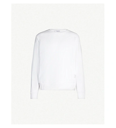 Thom Browne Logo-taping Cotton-jersey Sweatshirt In White