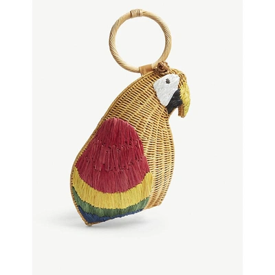 Aranaz Brown And Red Woven Avis Parrot Clutch Bag In Multi 1
