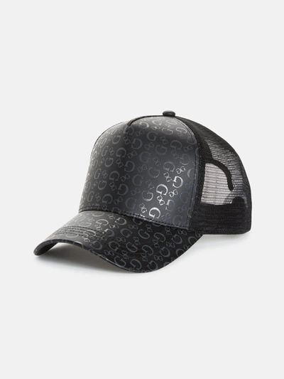 Guess Factory Logo Print Faux-leather Trucker Hat In Black