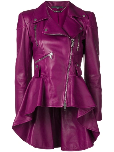 Alexander Mcqueen Zip-front Peplum Leather Moto Jacket In Pink