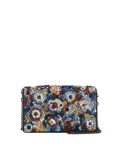 Coach Leather Sequined Fold-over Chain Clutch Bag In Multi Pattern