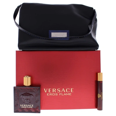 Versace Eros Flame By  For Men - 3 Pc Gift Set 3.4oz Edp Spray, 0.3oz Edp Spray, Trousse Man In White