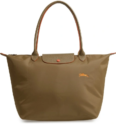 Longchamp Le Pliage Club Large Nylon Shoulder Tote Bag In Khaki