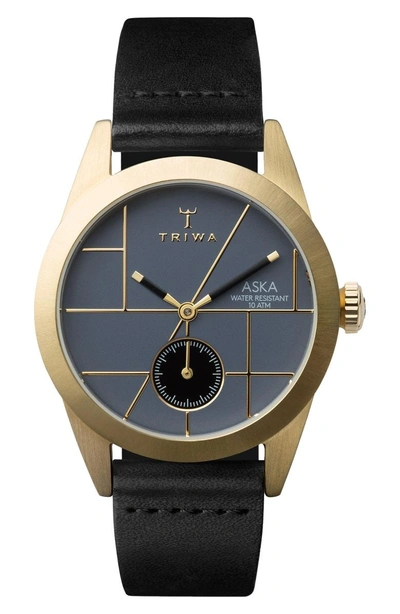 Triwa Blues Aska Leather Strap Watch, 32mm In Black/ Blue/ Gold
