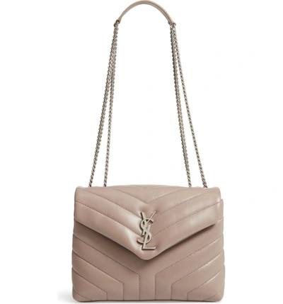 Saint Laurent Loulou Monogram Ysl Small V-flap Chain Shoulder Bag - Miroir Hardware, Taupe In Taupe Sable