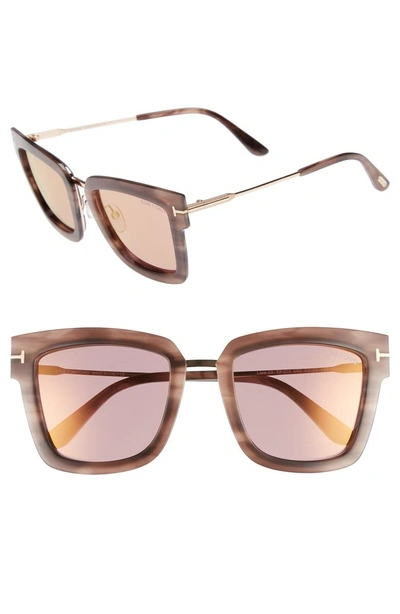 Tom Ford Lara 52mm Mirrored Square Sunglasses - Pink Melange Havana Acetate