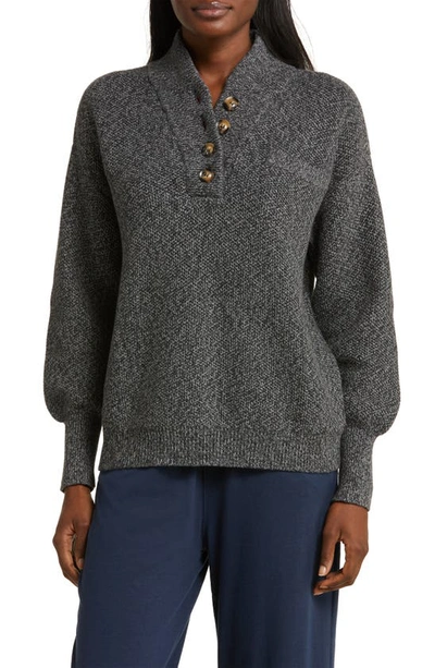 Lunya Cozy Cotton Silk Pocket Henley In Speckled Tinsel