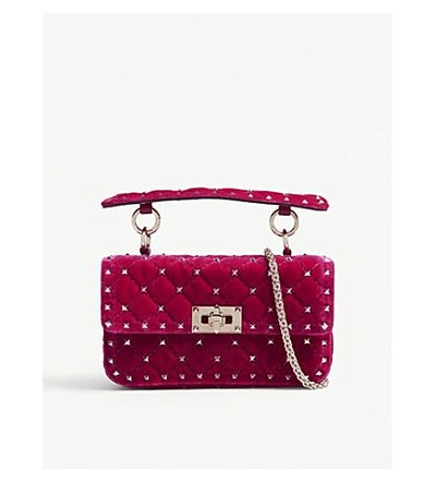 Valentino Garavani Rockstud Spike Small Velvet Shoulder Bag In Disco Pink