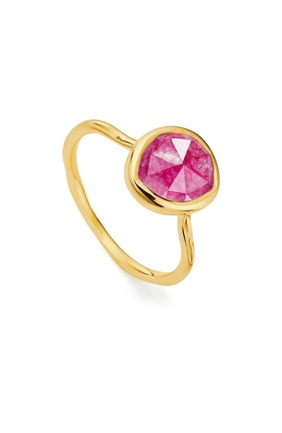 Monica Vinader Siren Semiprecious Stone Stacking Ring In Gold/ Pink Quartz