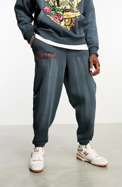 Asos Design Oversize Grunt Text Joggers In Charcoal