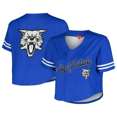 Mitchell & Ness Women's  Royal Kentucky Wildcats Vault Cropped V-neck Button-up Shirt