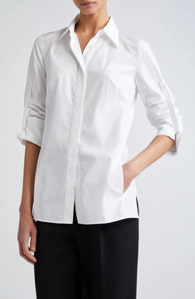 Akris Cotton & Silk Button-up Tunic Shirt In 011 Ecru