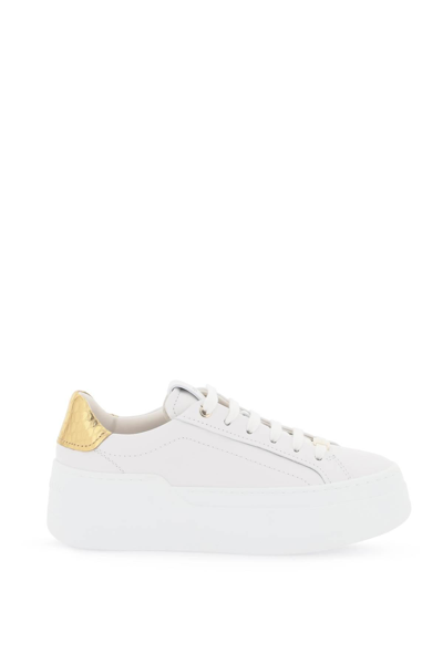 Ferragamo Woman Wedge Sneaker In Optic White/gold