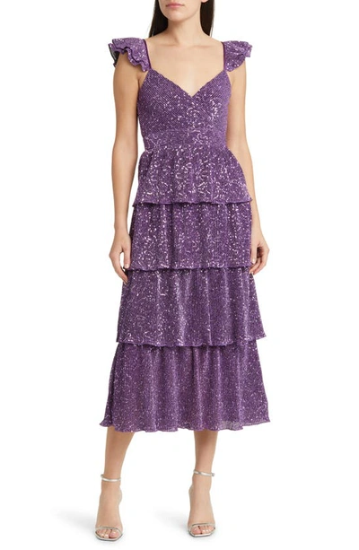 Saylor Karmen Sequin Midi Dress In Grape