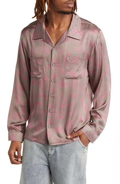 Honor The Gift Floral Satin Button-up Shirt In Grey