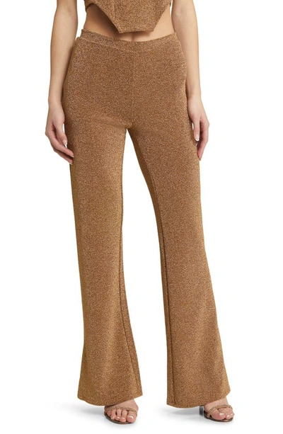 Something New Nadia Metallic Knit Pants In Rich Gold