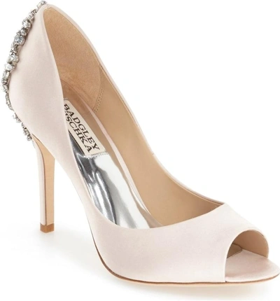 Badgley Mischka 'nilla' Peep Toe Pump In Light Pink Satin