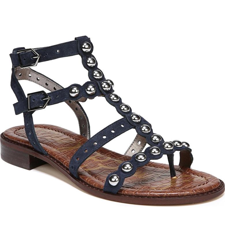 Sam Edelman Elisa Studded Gladiator Sandal In Inky Navy Suede | ModeSens