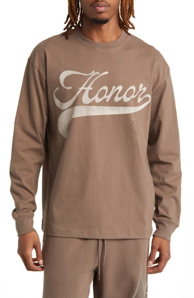 Honor The Gift Logo Script Long Sleeve Cotton Graphic T-shirt In Brown