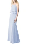 Jenny Yoo Charlie Ruffle Chiffon Gown In Morning Mist