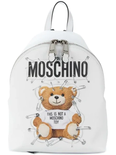 Moschino Teddy Logo Backpack In White
