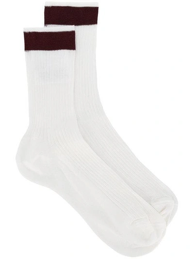 Valentino Ribbed Socks - White