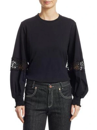 See By Chloé See By Chloe Black Lace Detail T-shirt