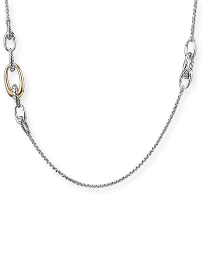 David Yurman Pure Form 2-tone Graduated Link Station Necklace In Yellow/silver