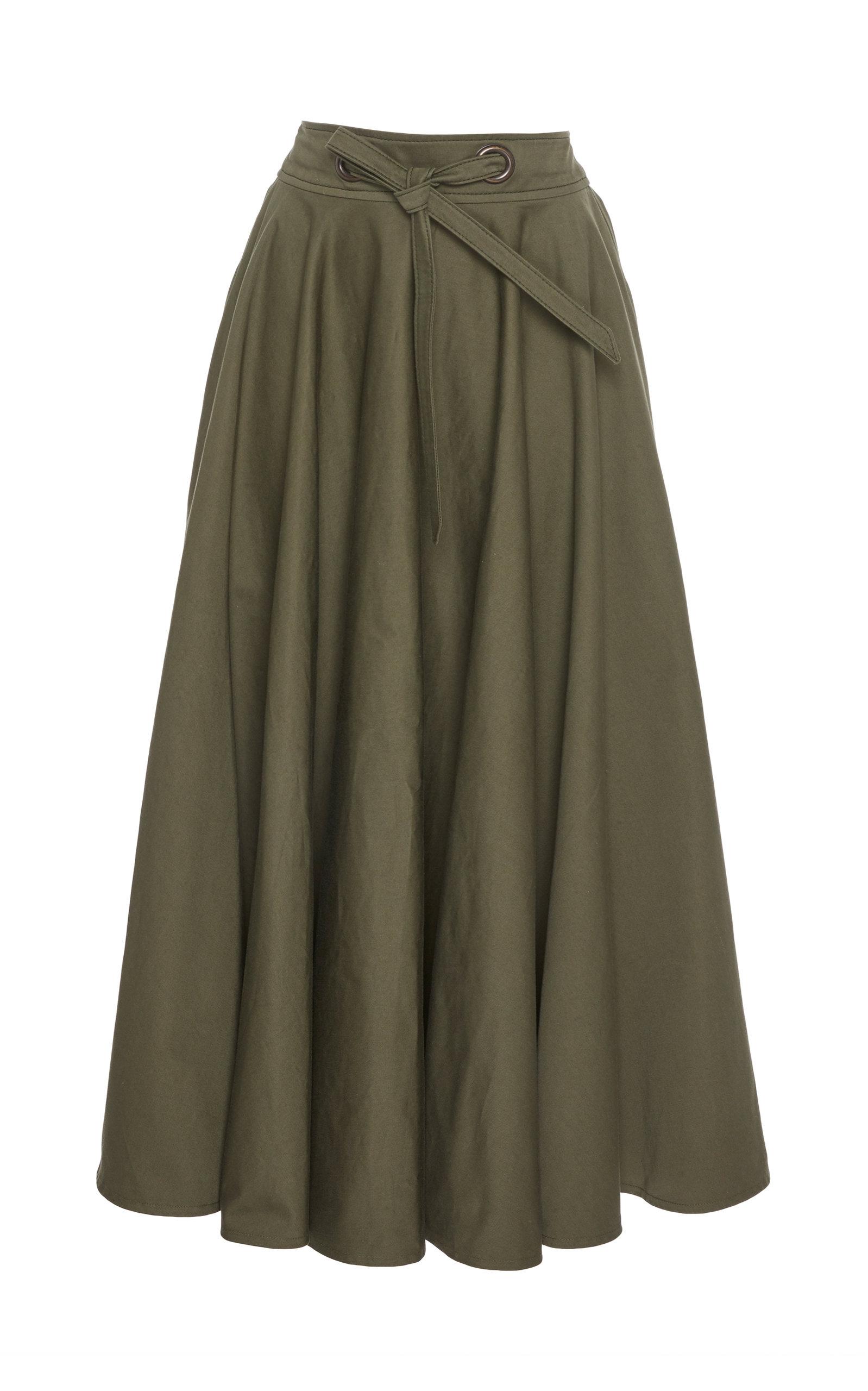 Martin Grant Belted Cotton Circle Skirt In Brown | ModeSens
