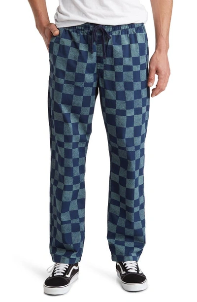 Vans Range Relaxed Fit Checkerboard Cotton Drawstring Pants In North Atlantic-dress Blues