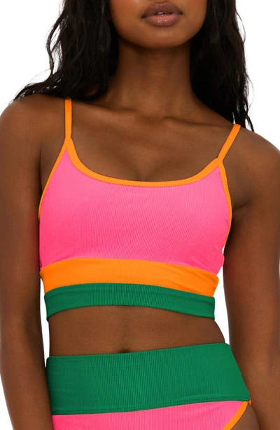 Beach Riot Eva Colorblock Bikini Top In Strawberry Color Block