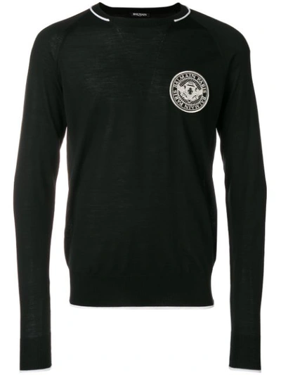 Balmain Medallion Logo Embroidered Sweater In Black