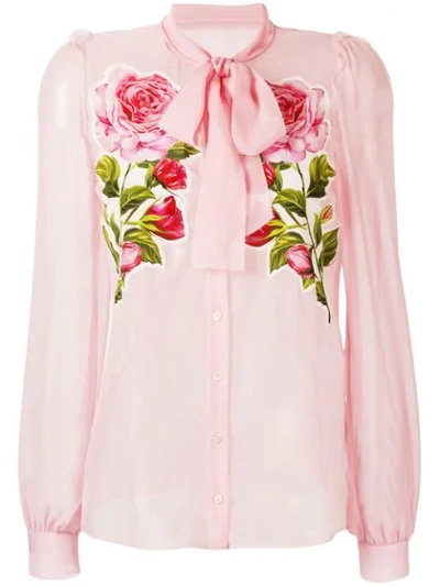 Dolce & Gabbana Floral Silk Chiffon Shirt In Pink
