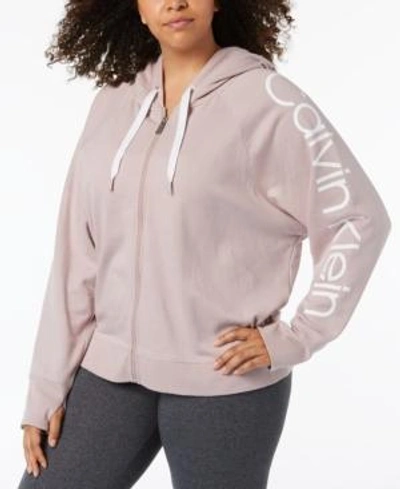 Calvin Klein Plus Size Logo-print Hoodie In Evening Sand