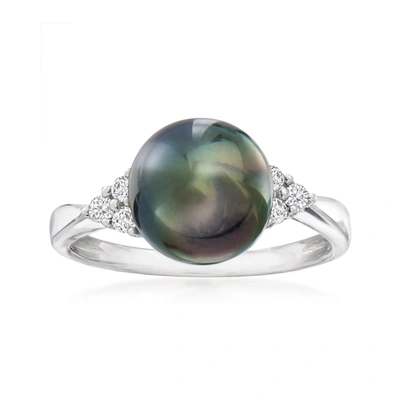 Ross-simons 9-9.5mm Black Cultured Tahitian Pearl And . Diamond Ring In Sterling Silver In White