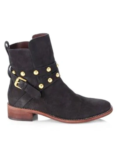 See By Chloé Janis Studded Suede Ankle Boots In Graphite
