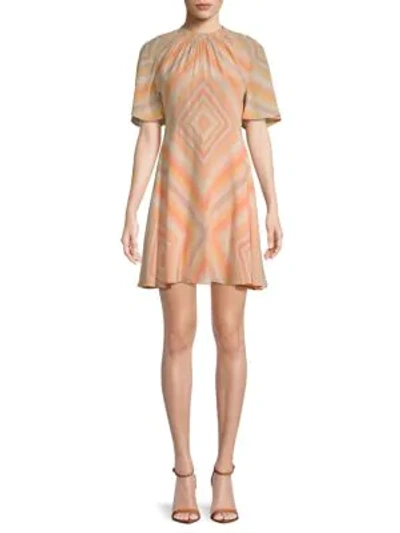 Valentino Gathered Printed Silk-crepe Mini Dress In Orange Multi