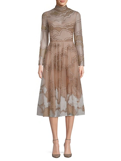 Valentino Embellished Silk-blend A-line Dress In Beige Multi