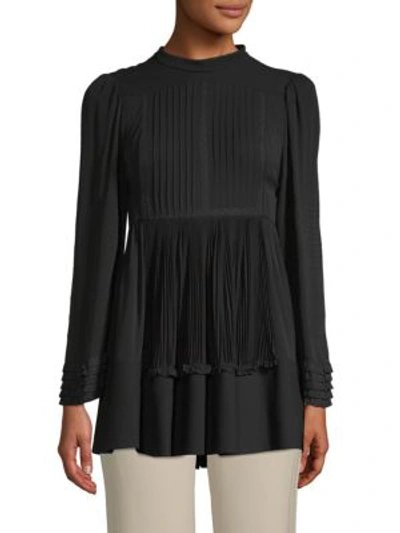 Valentino Pleat-front Silk Blouse In Nero