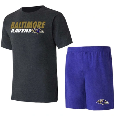 Concepts Sport Men's  Purple, Black Baltimore Ravens Meter T-shirt And Shorts Sleep Set In Purple,black