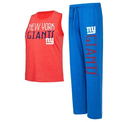 Concepts Sport Women's  Royal, Red Distressed New York Giants Muscle Tank Top And Pants Lounge Set In Royal,red
