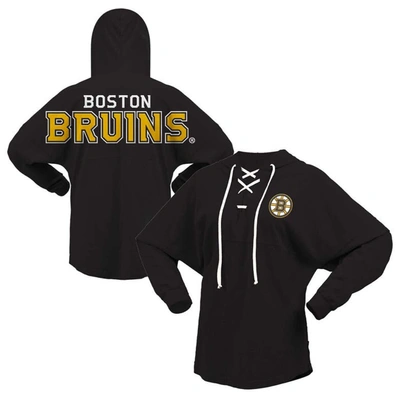 Fanatics Branded Black Boston Bruins Jersey Lace-up V-neck Long Sleeve Hoodie T-shirt