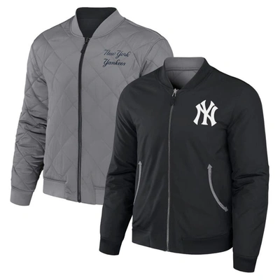Darius Rucker Collection By Fanatics Black/gray New York Yankees Reversible Full-zip Bomber Jacket