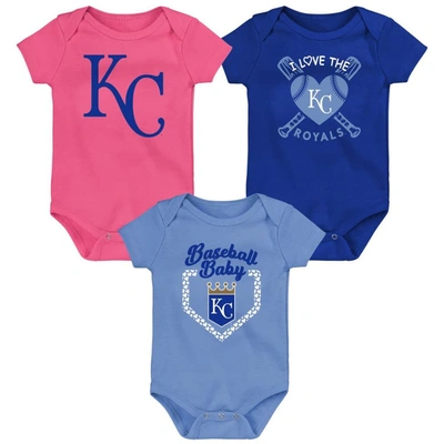 Outerstuff Infant Royal/light Blue/pink Kansas City Royals Baseball Baby 3-pack Bodysuit Set